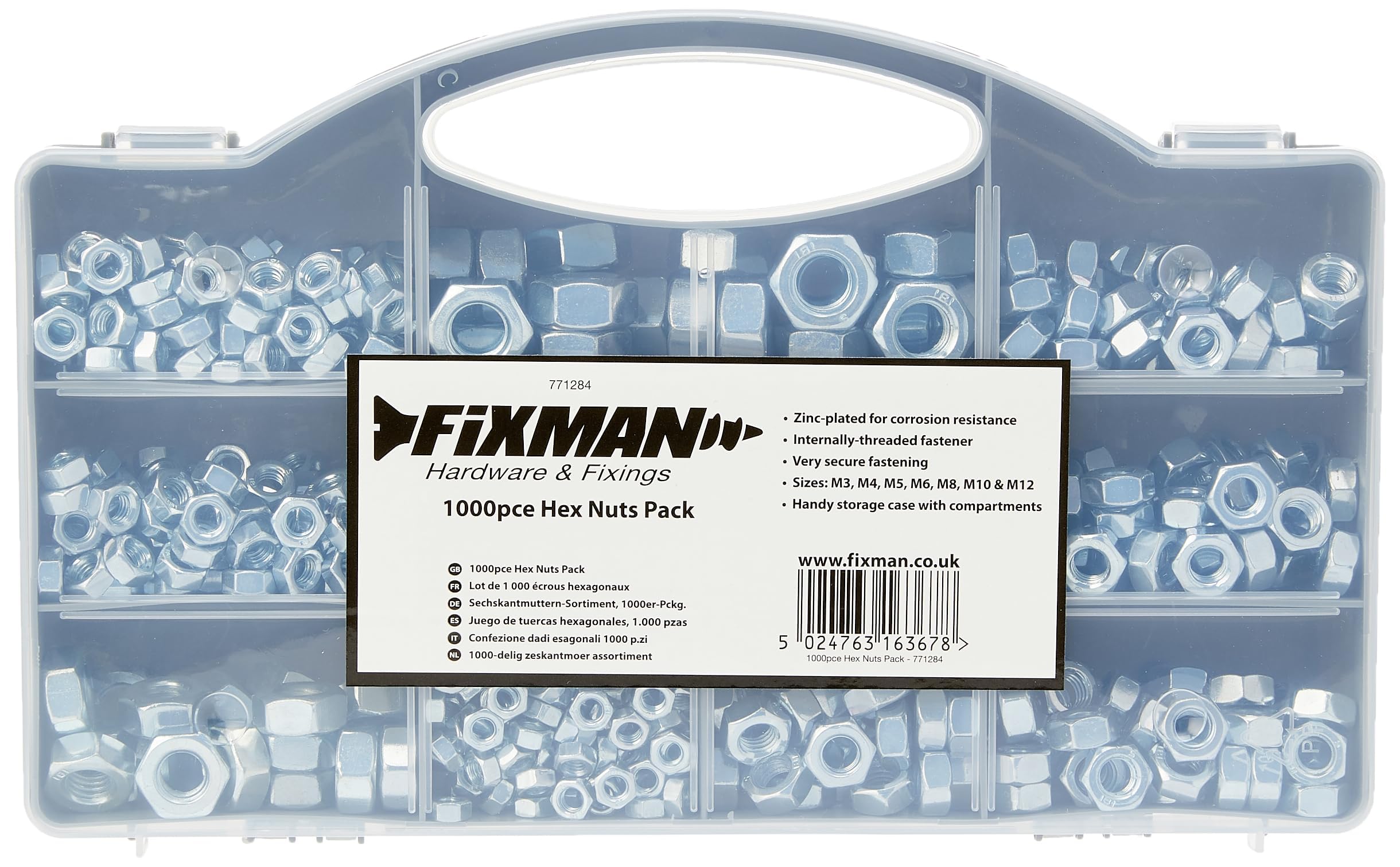 Fixman 771284 Hex Nuts Pack, Silver, 1000 pce