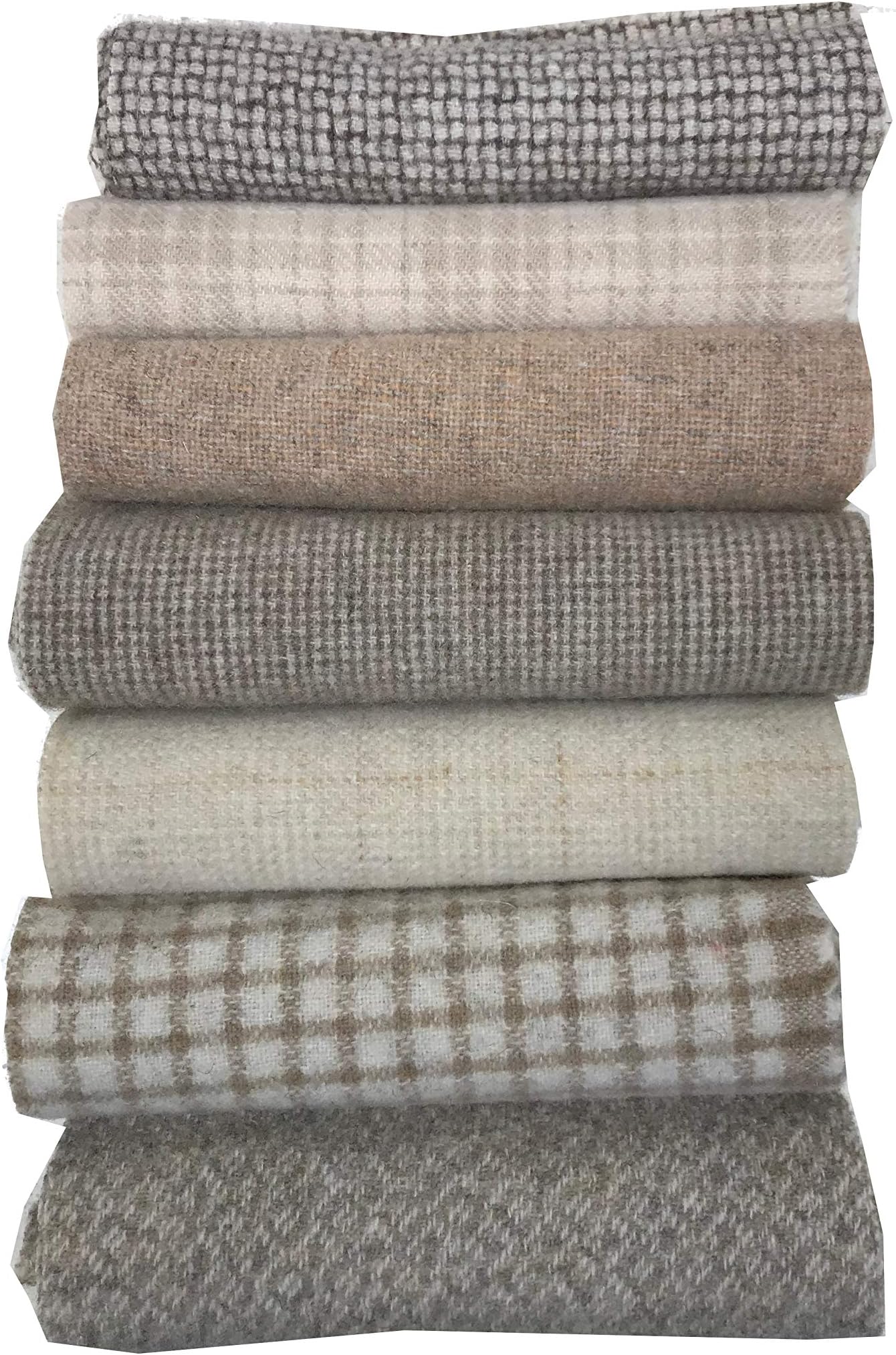 Winterberry Cabin Felted 100% Wool; Baskets, Bunnies and Beige Textures; (7) Piece Wool Bundle; 1/16 Yard Pieces
