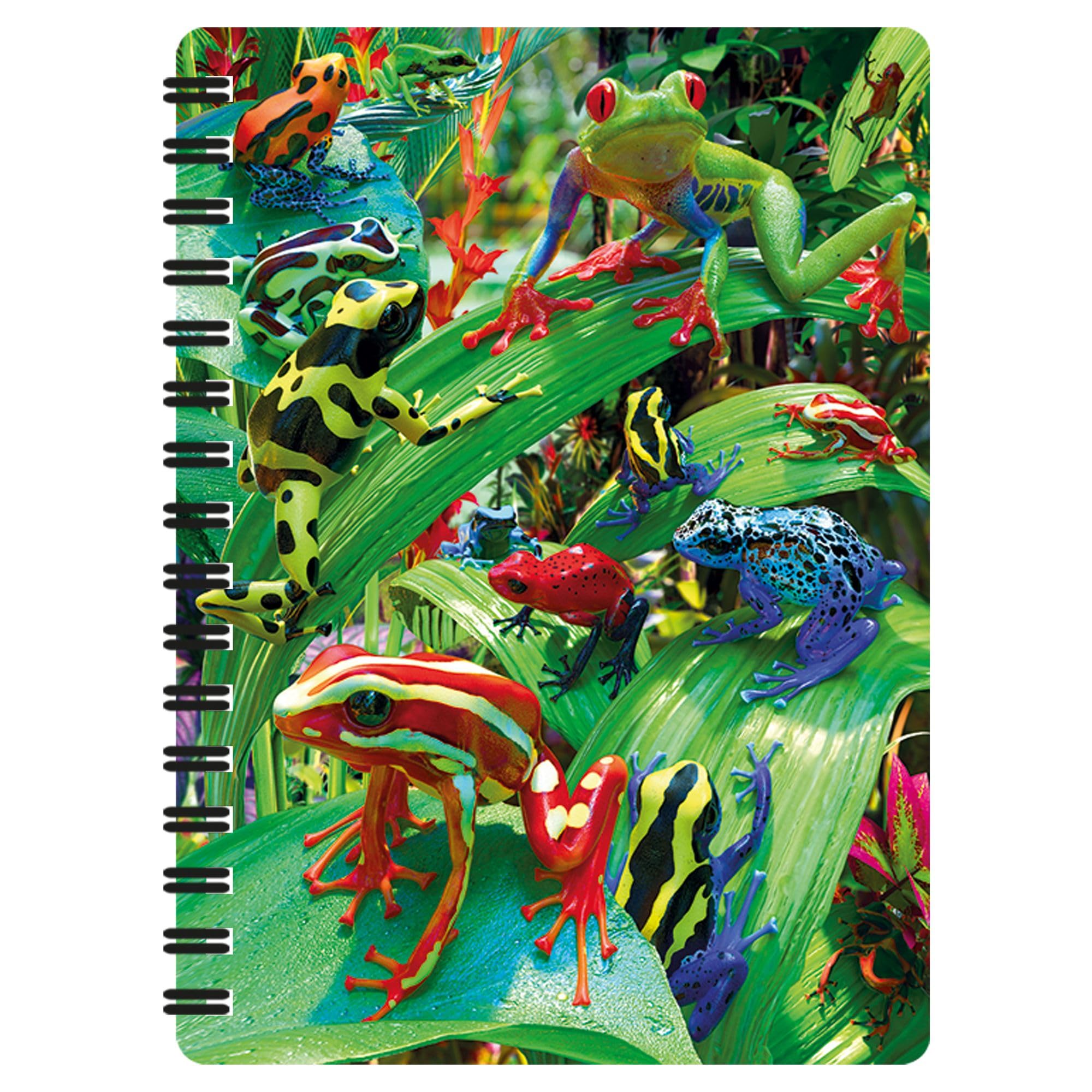 3D LiveLife Jotter - Funky Frogs from Deluxebase. Spiral Bound A6 Notebook with 80 Plain Recycled Pages. Pocket Sized Animal Notepad, Journal or Drawing Book with Cute Cover