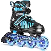 Rotayi Adjustable Inline Skates for Girls and Boys with Full Light Up Wheels, Fun Illuminating Beginner Roller Skates Blades for Kids Youth Adult Women and Men, Outdoor and Indoor