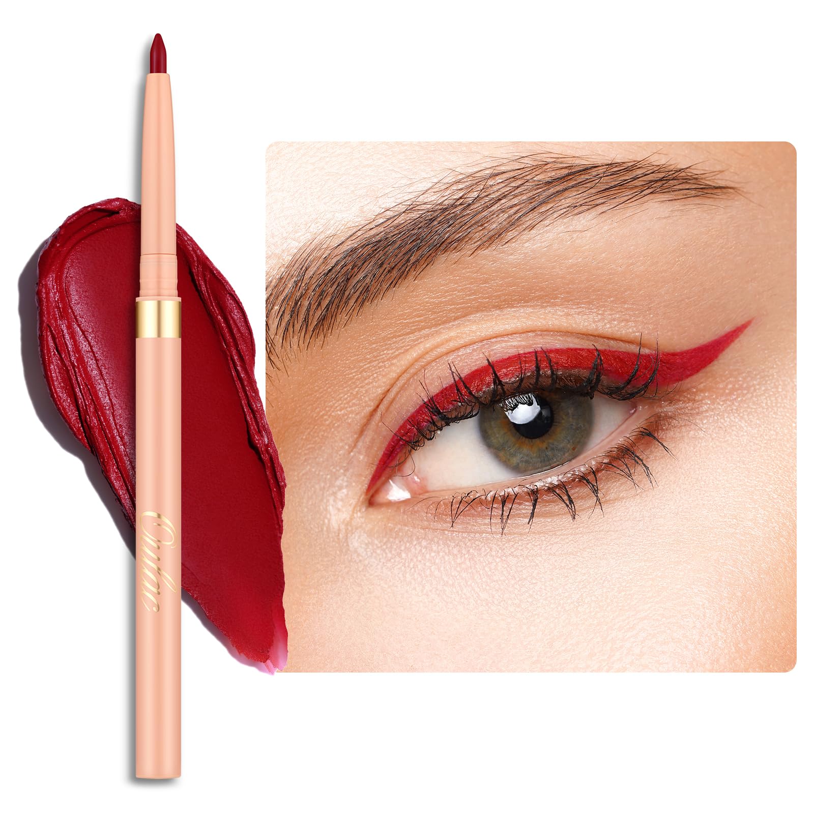 OULAC Matte Red Eye Liner Pencils Waterproof, Smudge-proof Retractable Eyeliner and Lip Liner Lasts 24H +, Highly Pigmented and Smooth, Long-lasting Formula, Vegan (07) Cherry