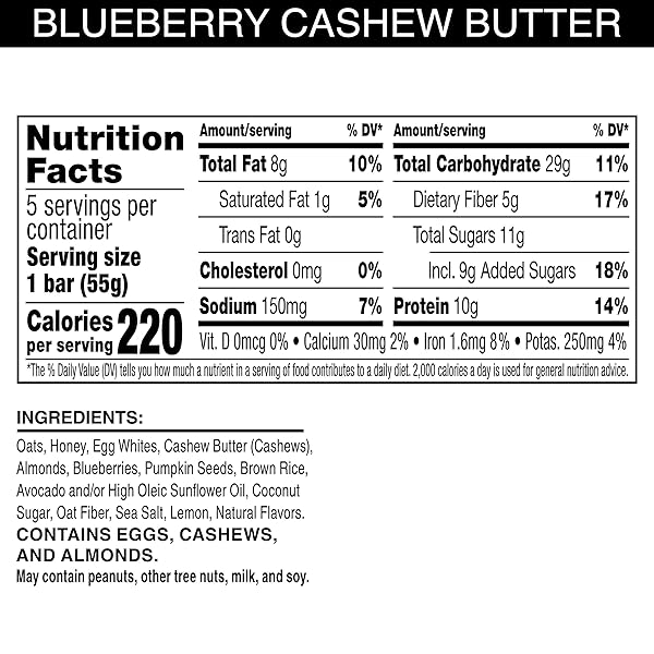 RXBAR NUT BUTTER AND OAT PROTEIN BARS, PROTEIN SNACKS, SNACK BARS, BLUEBERRY CASHEW BUTTER, 9.7OZ BOX (5 COUNT)