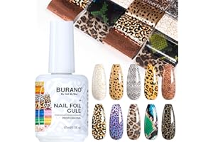 BURANO Nail Art Nail Foil Glue Gel, o.5 oz with 10PCS Foil Stickers Set Nail Foil Glue for Nails Foil Transfer Gel, Nail Design DIY UV LED Lamp Required (Animal Foil 06)