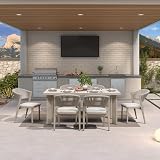 PURPLE LEAF 7-Piece Patio Dining Set Outdoor Furniture Rectangular Table and Chairs Set with Aluminum Frame and Wicker Rattan for Garden Deck Backyard Kitchen Champagne Outdoor Set