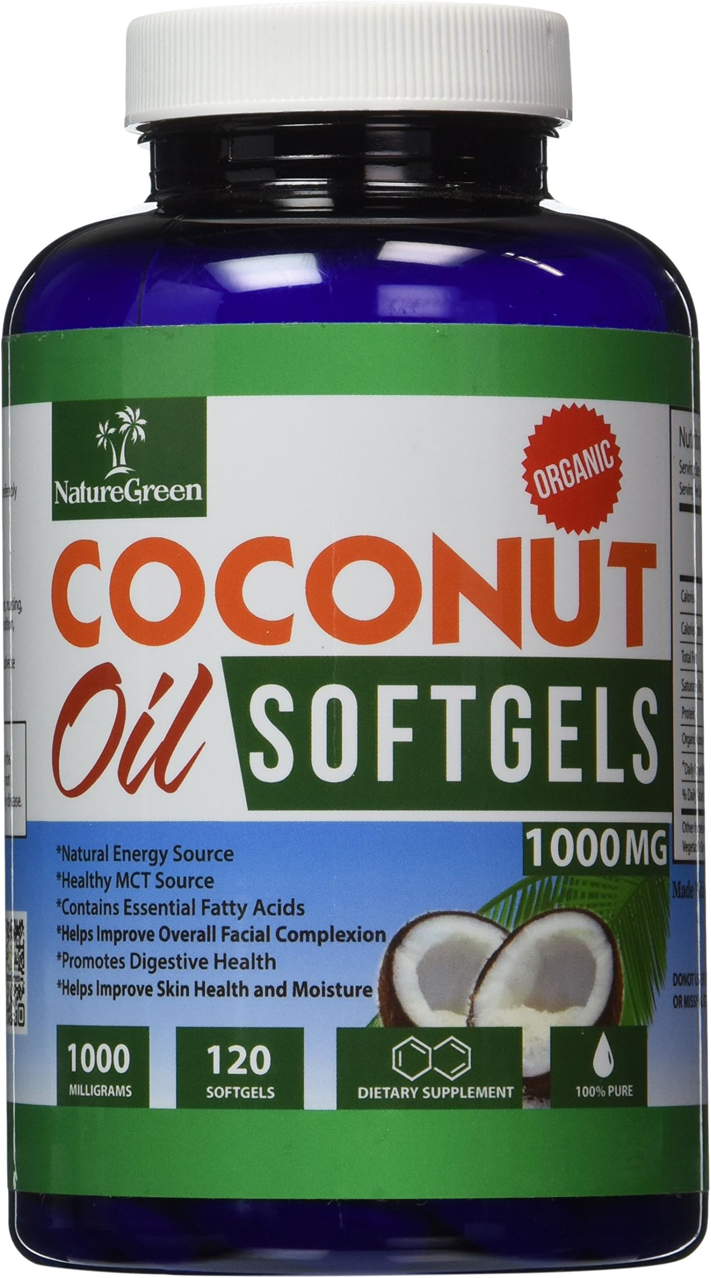 Organic Coconut Oil CAPSULES-PURE EXTRA VIRGIN Softgels-Raw Unrefined Cold Pressed Extract Pills 1000 Mg -Weight Loss Diet Benefits-Best for Healthy Heart,Body,Skin,Hair-Perfectly Natural Uses For Dry Skin Care-Good for Hair Care Beauty-Energy Source-Healthy MCT-100% Money Back GUARANTEED!Made in USA (120 Softgels)