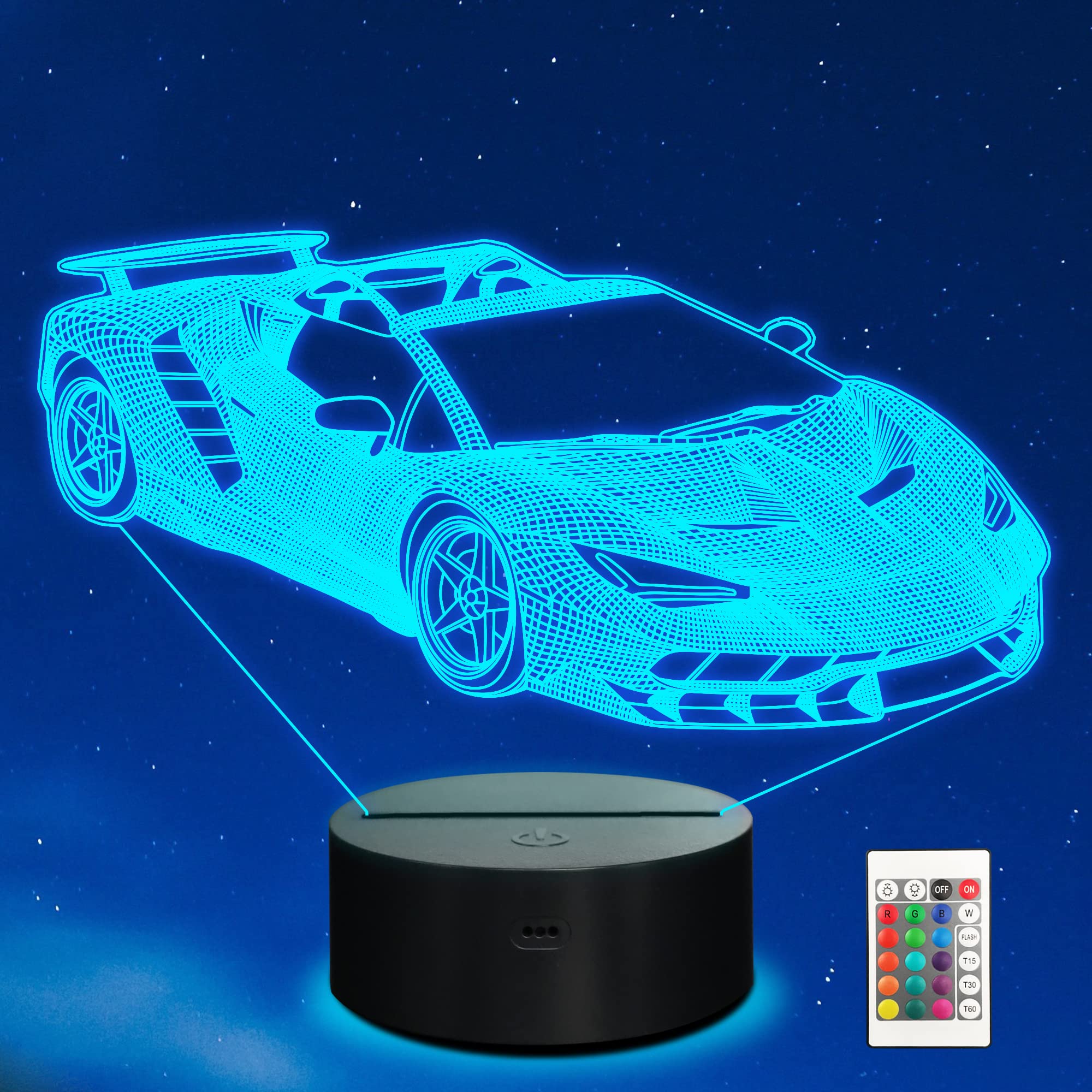 Ammonite 3D Car Lamp with Remote Control - 16 Color Changing and Timing Function - Party Supplies for Kids, Teens and Adults