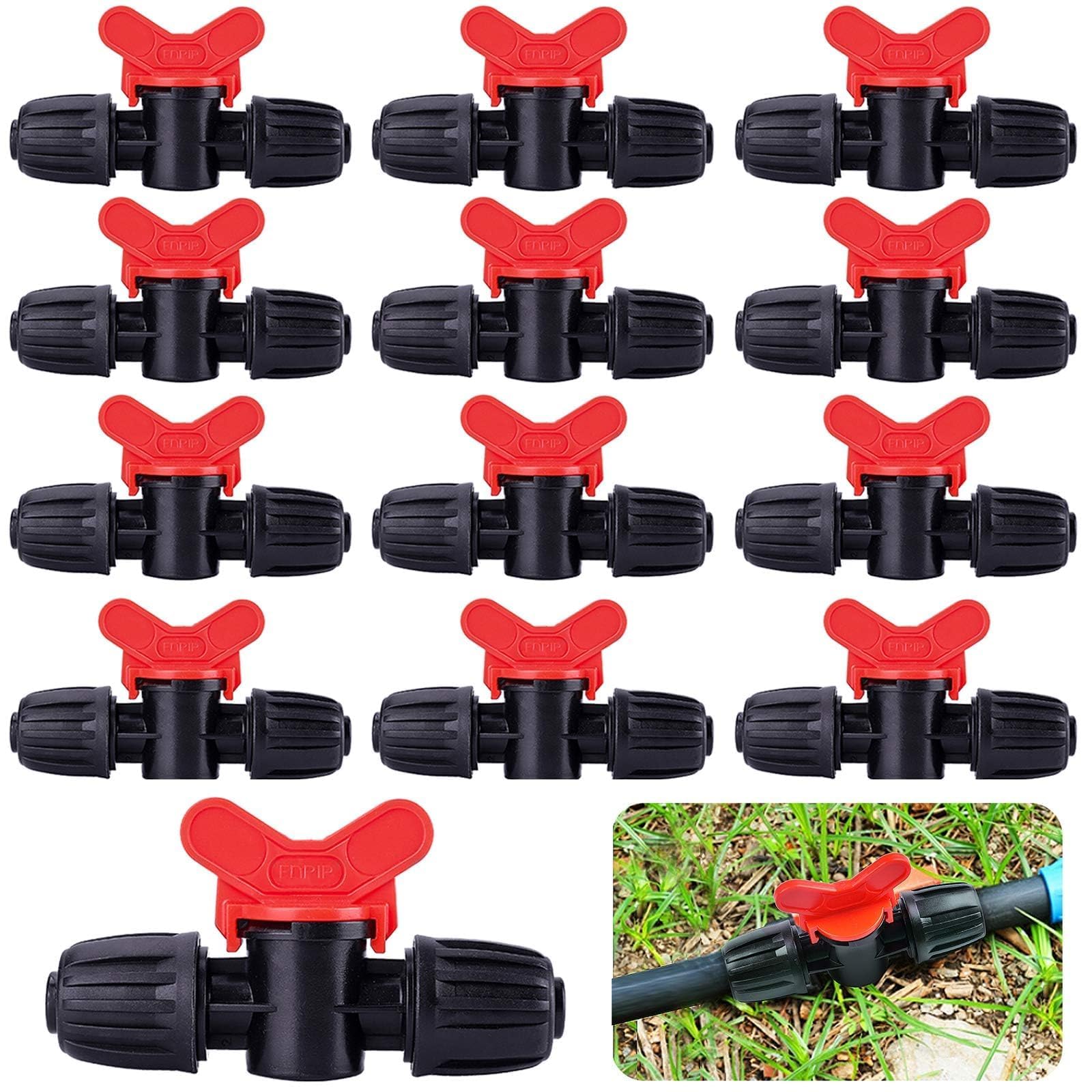 20PCS Drip Irrigation Switch Valves, Kalolary 1/2" Barbed Lock Shut Off On Valve In-line Barbed Tee Switch Valve for 1/2 Inch Tube 16mm Irrigation Fittings with Lock for Garden Sprinkler System