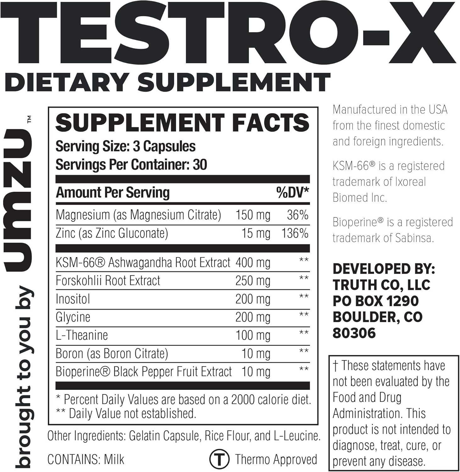 UMZU: Testro-X - 30 Day Supply - Natural Testosterone Booster - Natural Formula - Promote Proper Hormonal Function - Support Healthy Testosterone Production: Health & Personal Care