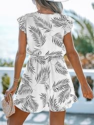 CUPSHE Women's Romper Tropical Flutter Sleeve Boho