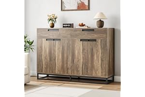 IDEALHOUSE Sideboard Buffet Cabinet with 55 Inch Large Kitchen Accent Modern Storage Cabinet, 2 Drawers, 4 Doors, Coffee Bar 