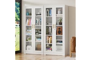 UNICOLY Display Cabinet with Glass Doors, Curio Cabinets with Locking Doors, Metal Storage Cabinet for Kitchen,Living Room 71” H, Assembly Required, White