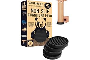 CasterMaster Rubber Furniture Feet Caster Cups for Hardwood Floors - 2 in x 2 in Black Round (4-Pack) - Non-Slip Foot Pads & Sofa Grips