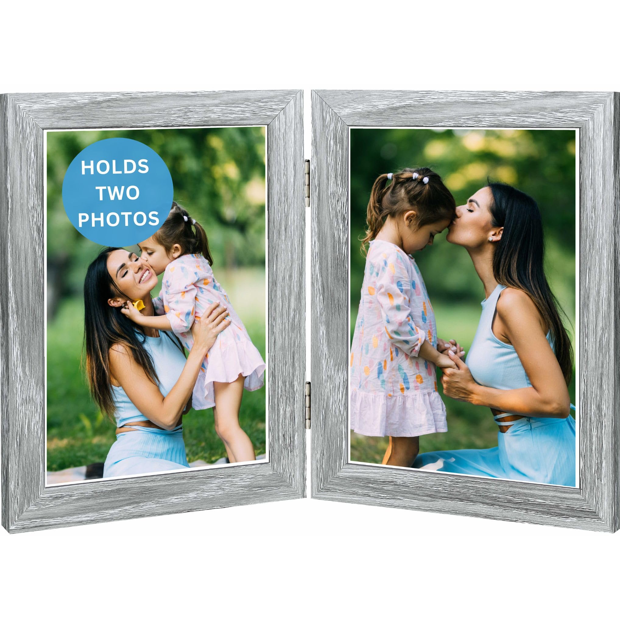 Clay Roberts Double 6 x 4 Picture Frame, Grey, Holds 2 Photographs, Twin Hinged, 10 x 15 cm