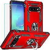 for Samsung Galaxy S10 Plus Case: Galaxy S10 Plus with Screen Protector - Military Grade Protective Cases with Finger Ring Holder Kickstand for Samsung S10 Plus(Red)