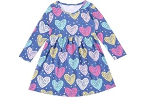 YUROMOON Toddler Girls Valentine's Day Dress Love Hearts Print Dresses Flutter Sleeve Clothes 3-8Y