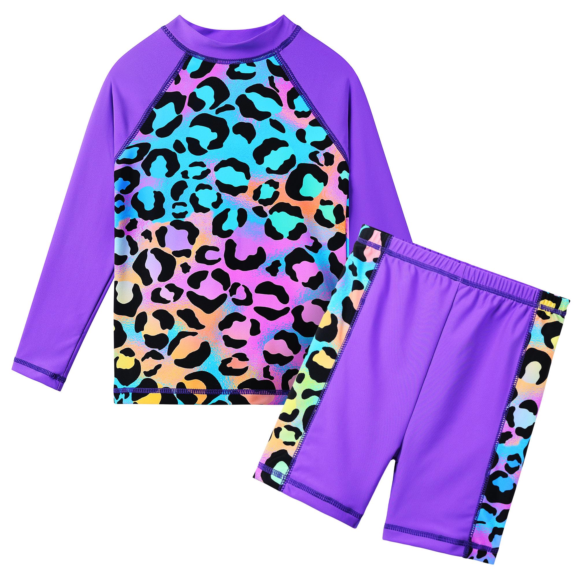 HUAANIUE Girls 2PCS Longsleeve Swimsuit Sunsafe Swimwear Kids Summmer Print Flower Swim Sets Sun Protection UPF 50+ Swimming Costume for Girl 3-11Y