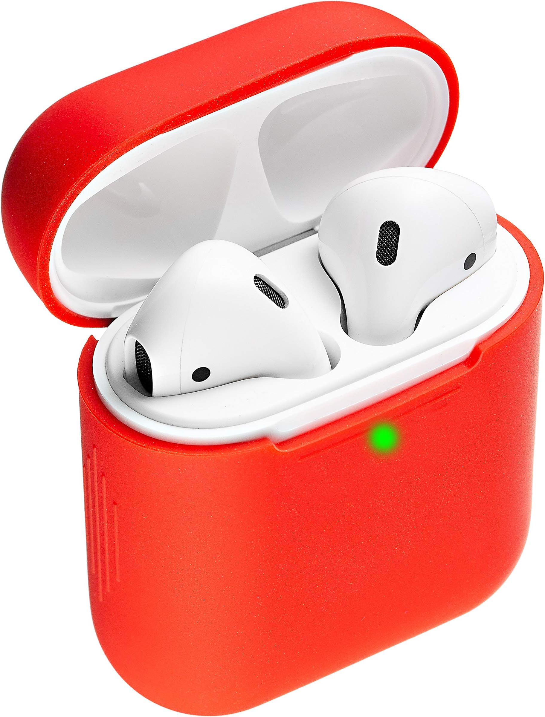 Deppa Red Airpods Case Silicone Protective Shockproof Cover Skin for Airpods 1 and 1 Series Without Keychain Front Led Seen