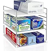 WANCHIY Pantry Organizers and Storage, Foil and Plastic Wrap Organizer- Divided Compartment Holder for Aluminum Foil&Wraps&Baggie Boxes, Upgraded Shelf Organizer for Pantry Organizer, Pantry Storage