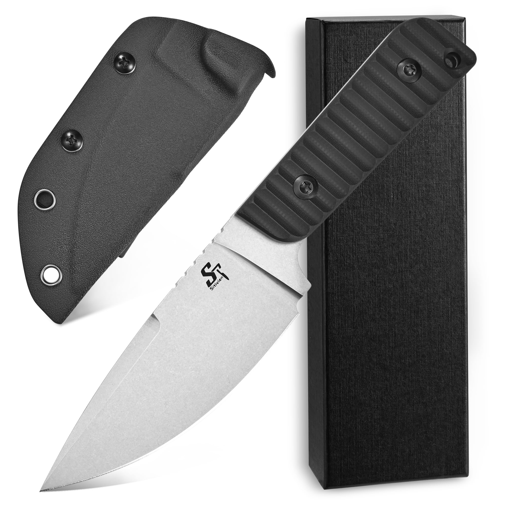 Photo 1 of Sitivien ST14 Fixed Blade Knife AUS-10 Steel Blade G10 Handle Full Tang EDC Tool Knife for Outdoor Camping Hiking Hunting Adventure Bushcraft(Black)