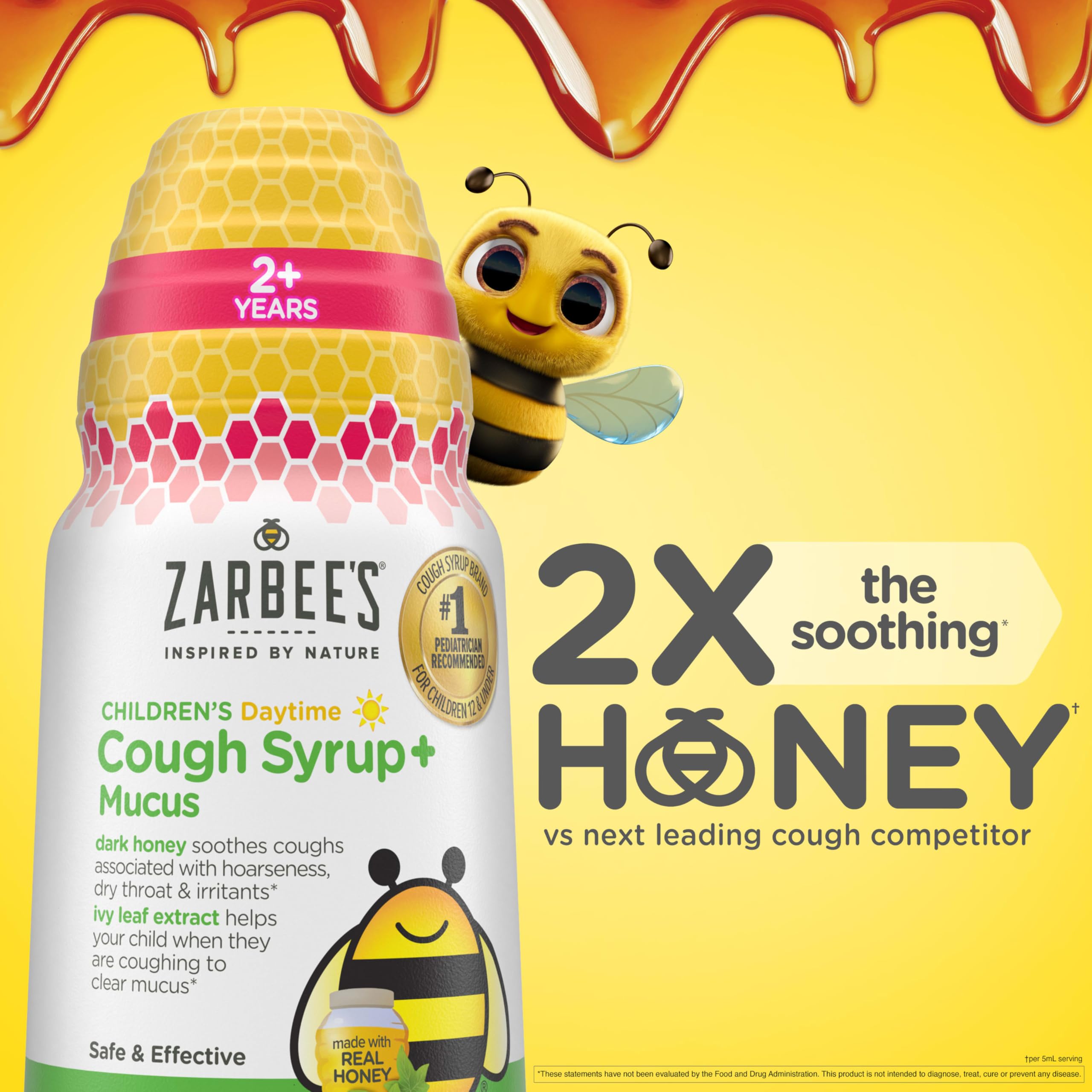 Zarbee's Children’s Honey Cough Syrup + Mucus Day & Night Value Pack, Daytime & Nighttime Toddler Cough Syrup, Dark Honey, Ivy Leaf Extract, Chamomile, Mixed Berry Flavor, 2X 4 Fl Oz