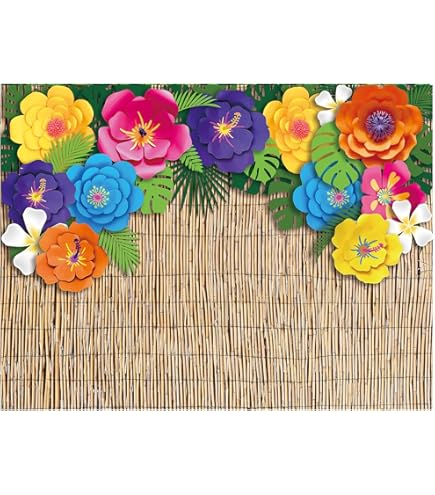 Summer Hawaiian Beach Backdrop Tropical Palm Flower Flamingo Photography Background Aloha Blue Sky Ocean Banner Luau Hawaiian Seaside Birthday Party - View #12