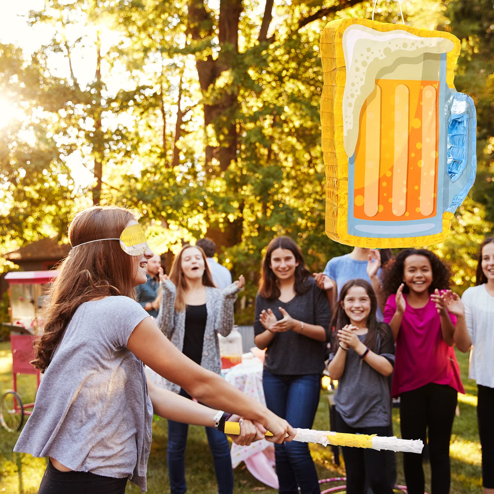 Sratte Beer Piñata with Stick and Blindfold Confetti Cheers to Beers Glass Mug Hanging Decoration Mexican Piñatas for Adult Birthday Bachelor Party Game Supplies (Lovely)
