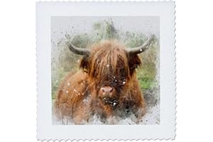 3dRose 20x20 inch Quilt Square, Image of Watercolor Highland Cow Art