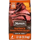Merrick Premium Grain Free Dry Adult Dog Food, 22 lb Bag | Wholesome, grain-free natural kibble made with real Texas beef and sweet potato, 70% protein from animal sources