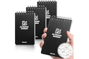 POPYOLA 4 Pack Waterproof Notebook, 3" x 5" Top-Spiral Pocket Notepad with 100 Squared Pages, Weatherproof Pocket Notebook for Police Outdoor Office School Recording