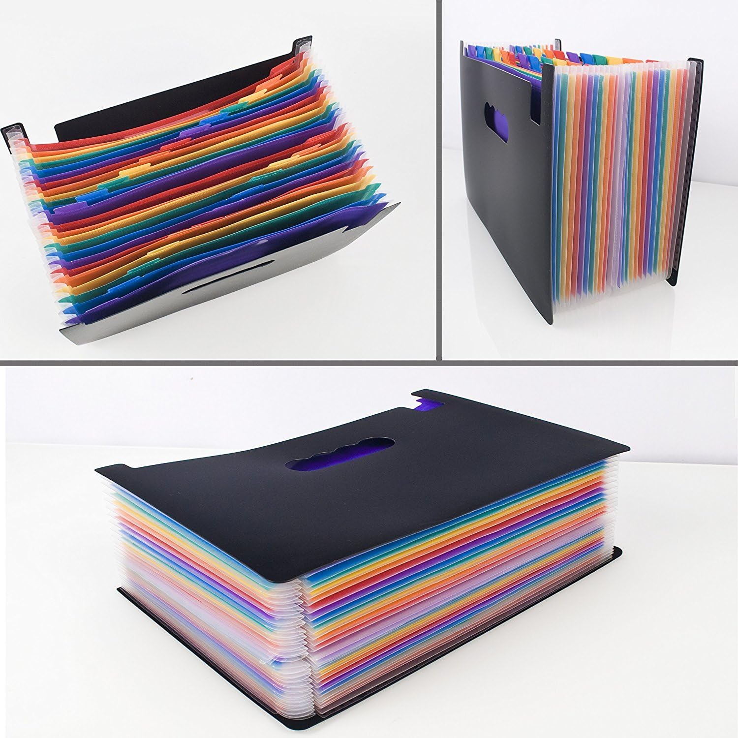 Richsun Expanding File Folder Decorative Portable A4 Expandable File Organizer, High Capacity Accordion Folder 24 Pockets Plastic Stand Bag with Colored Labels