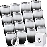 Remagr 16 Pack Stainless Steel Wine Tumblers 12 oz Insulated Vacuum Wine Cup Set Double Wall Stainless Steel Stemless Mug Glasses for Coffee Soda Whiskey Outdoor Travel (Black and White)