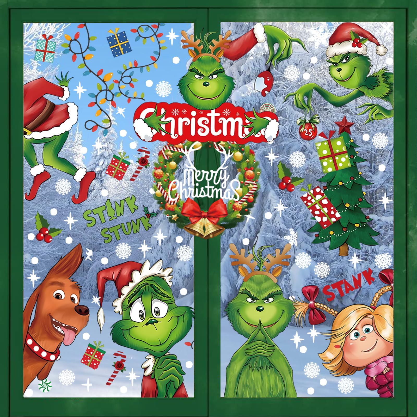 9 Sheets Christmas Window Stickers, Christmas Decorations, Reusable Christmas Room Decor, Snowflake Window Stickers Xmas Tree Window Decals for Glass, for Christmas Holiday Home Party Mirror Decor