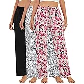 Femdouce 3 Pack Women's Casual Pajama Pants Comfy Pj Bottoms with Pockets Drawstring Lounge Soft Breathable Sleep Pants