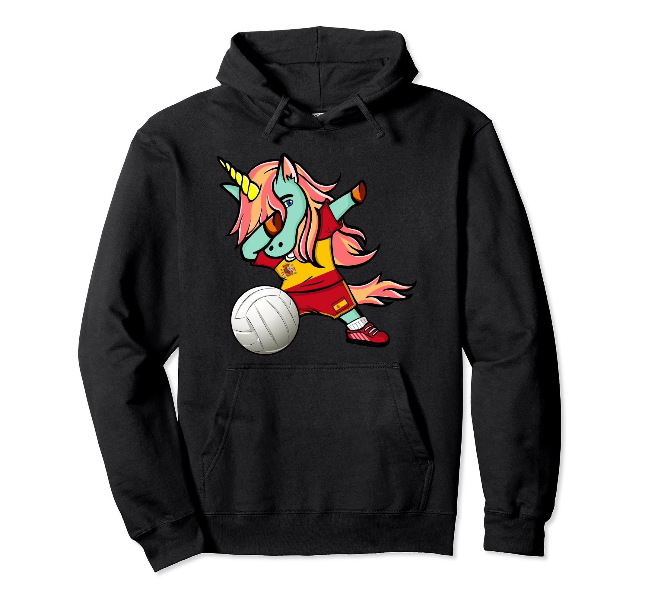 Dabbing Unicorn Spain Volleyball Lovers Jersey Spanish Flag Pullover Hoodie