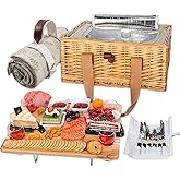 Hap Tim Wicker Picnic Basket for 4 with Mini Folding Wine Picnic Table & Large Insulated Cooler Bag & Cutlery Service Kits for 4 Person, Couples Gifts, Wedding Gifts (Y2307-4-CM)
