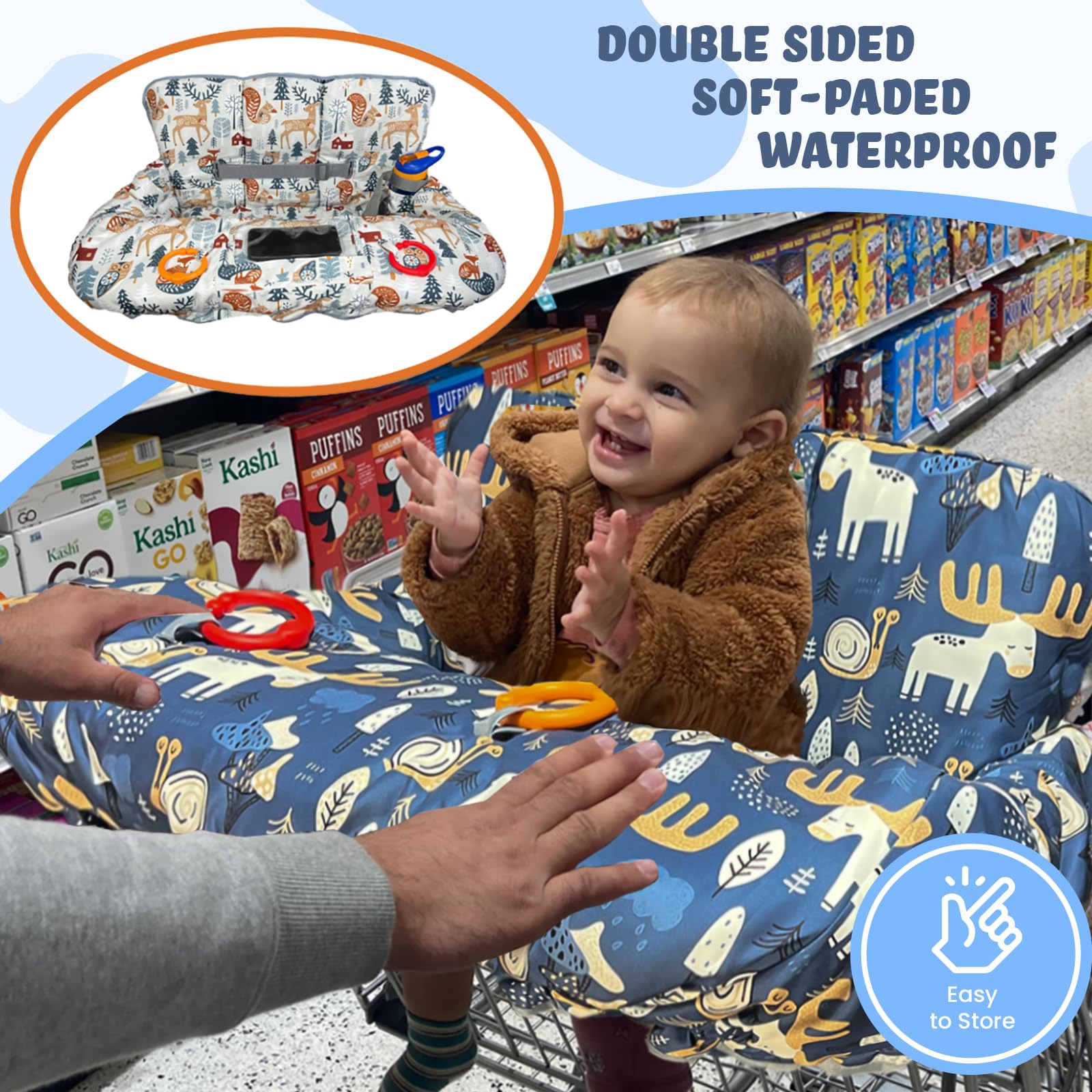 Shopping Cart Cover for Baby Grocery Cart Cover for Baby boy and Baby Girl, High Chair Cover for Baby and Toddler, Baby Registry Gift - Waterproof - Extra Large - Cotton - Double Sided (Multi)