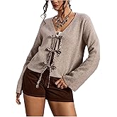 WDIRARA Women's Plus Size Leopard Tie Front Cardigan Sweaters Long Sleeve V Neck Knit Outerwear