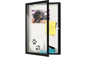 FrameWorks 12x18 Deep Shadow Box Frame, Wooden Display Case w. Linen Board & Tempered Glass Door - Matte Black - Large - Wall Mounted