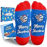 HAPPYPOP Shark Socks for Kids Teens - Christmas Gifts Stocking Stuffers with Greeting Card