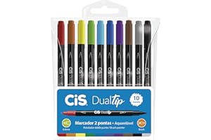 Caneta Pincel dual Tip Aquarelável com 10 cores Cis
