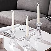 Lysenn Glass Candle Stick Holder Set of 3 – Premium Taper Candle Holders for Romantic Ambiance - Candle Sticks Holder Decor for Special Occasions - Clear
