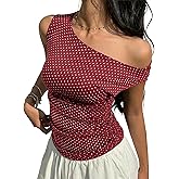 EMMIOL Off Shoulder Tops for Women Cute Sleeveless Polka Dot Shirts Ruched Sexy Going Out Tank Top Y2K Clothes