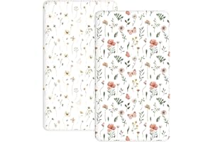 WOODIVILLE Crib Sheets for Boys and Girls, 2 Pack Fitted Baby Sheets for Standard Toddler Mattress 28" x 52", Soft Breathable Jersey Knit Baby Bedding (Butterfly Garden)