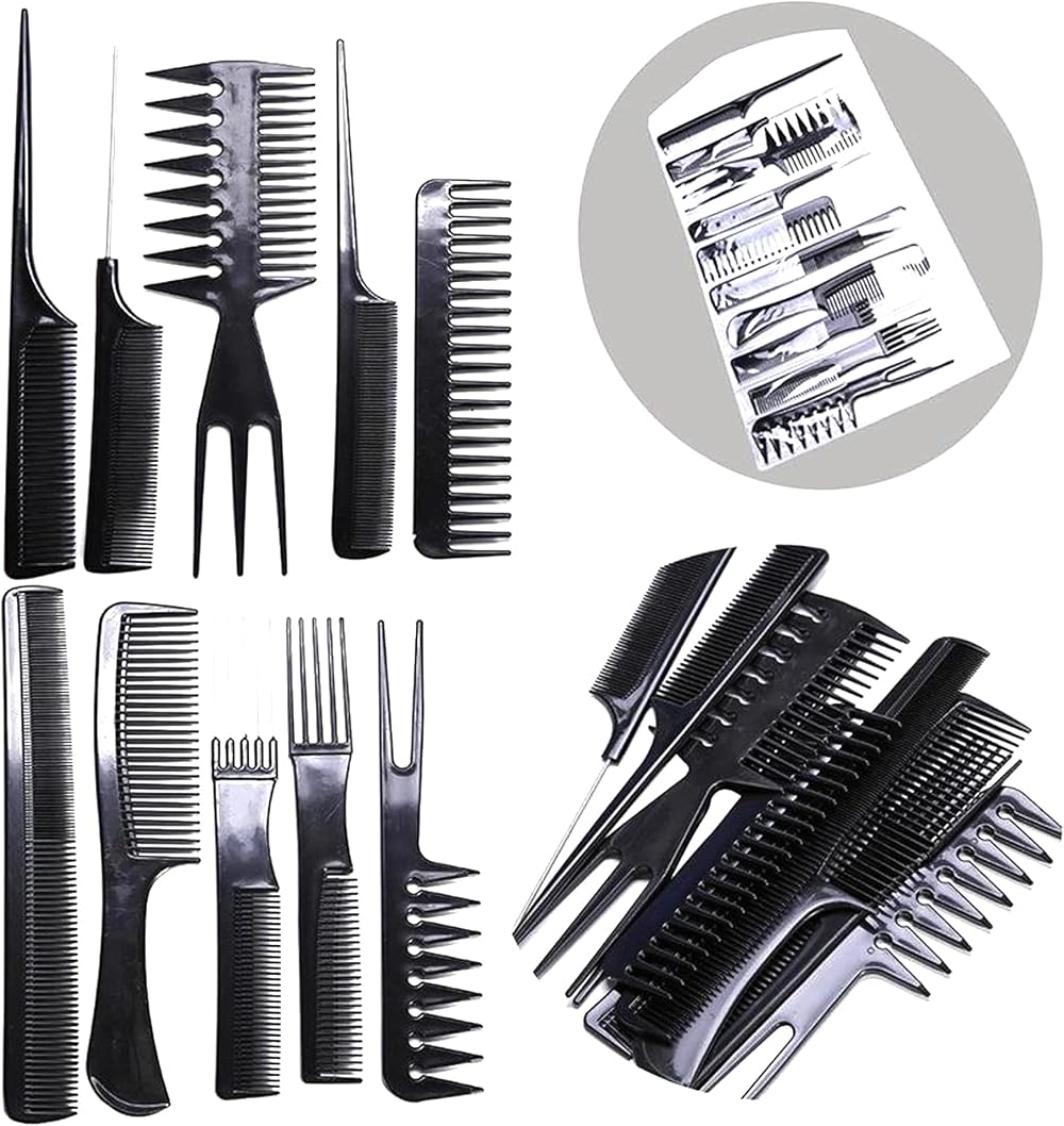plastific 10pk Professional Hair Comb Set Barber Styling Cutting Detangling