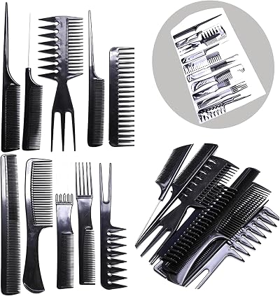 plastific 10pk Professional Hair Comb Set Barber Styling Cutting Detangling