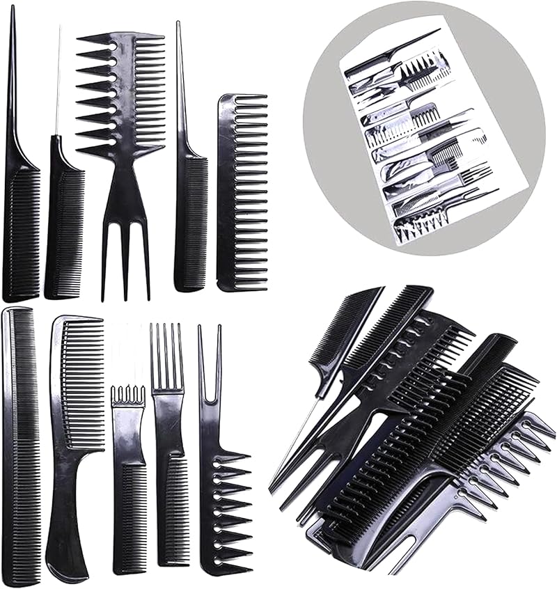 plastific 10pk Professional Hair Comb Set Barber Styling Cutting Detangling