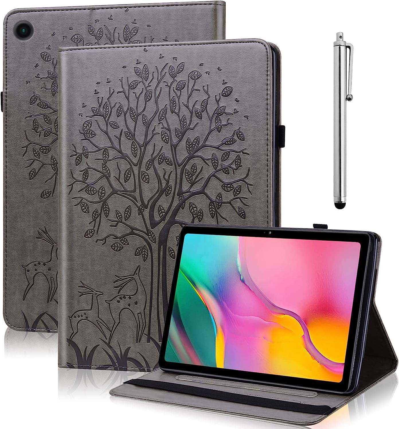 GLANDOTU Case for Lenovo Tab M10 3rd Gen 2022 10.1 inch (TB328FU / TB328XU),lightweight folio Flip Embossed PU Leather Tablet Cover Case with fold Stand Protection(free Stylus pen)-Gray