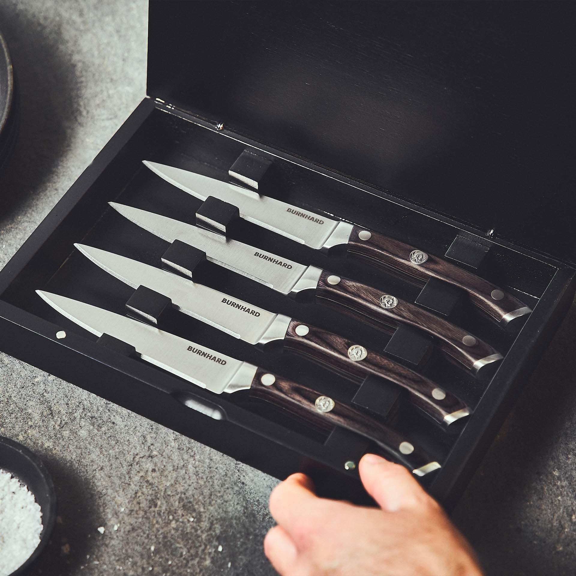 BURNHARD Steakmesser-Set mit Pakka-Holzgriff 4-tlg. inkl. Akazienholzbox, Deutscher Klingenstahl, ergonomische Form 8
