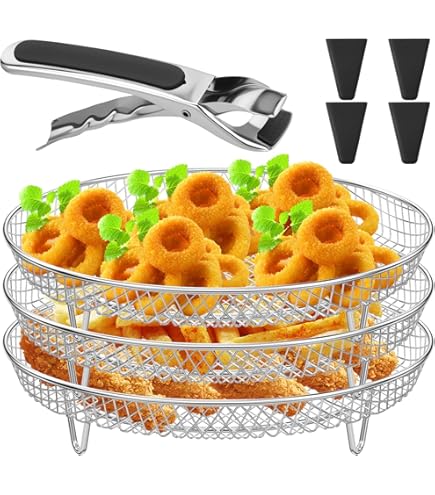 3 Pièces Porte-friteuse à Air, Plateau De Panier De Friteuse à Air En Acier Inoxydable Racks De Deshydrateur Multicouche Rack De Friteuse A Air Rond