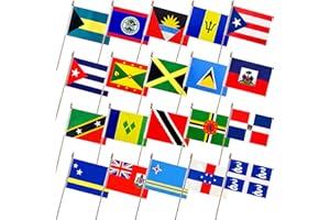 LoveVC Caribbean 20 Countries Flags on Wood Stick Small Mini Hand Held Flag,5x8 Inch,20 Pack